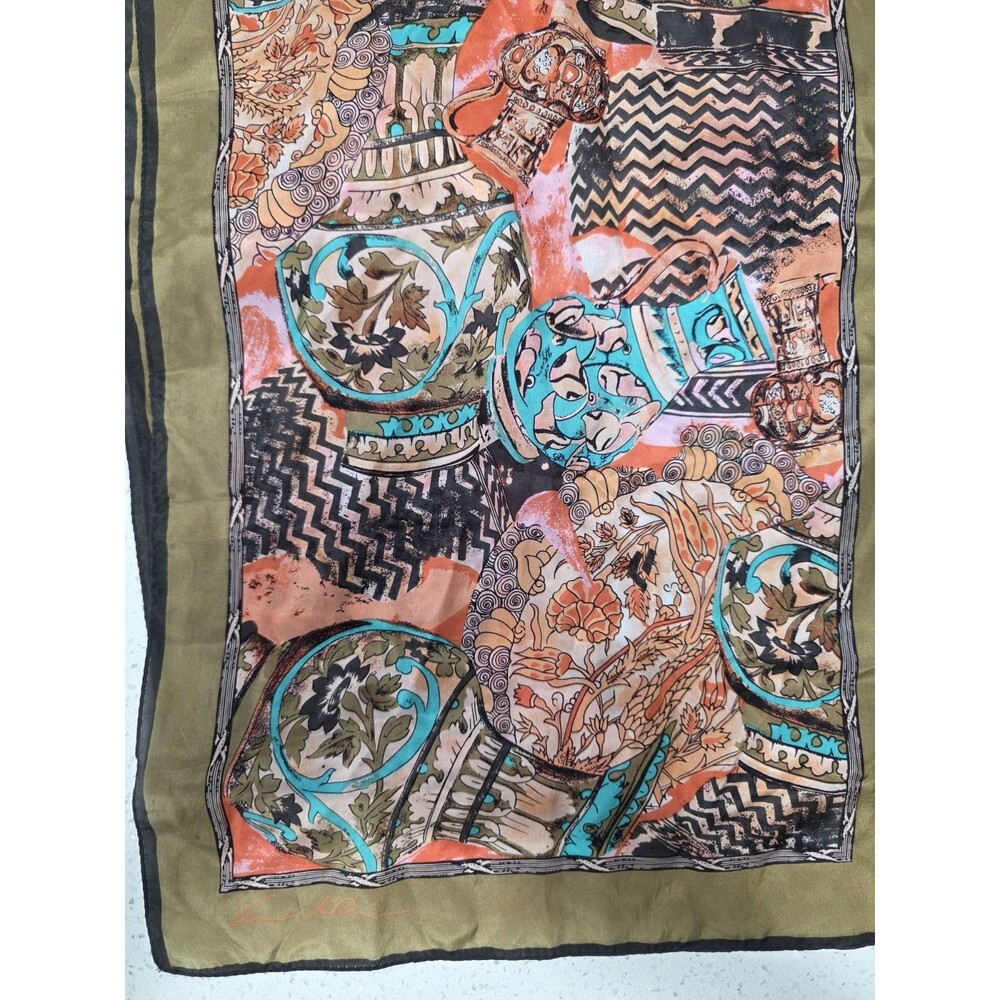 Vintage Anne Klein oblong 100% Silk Scarf 15x59 1970s Pottery pattern